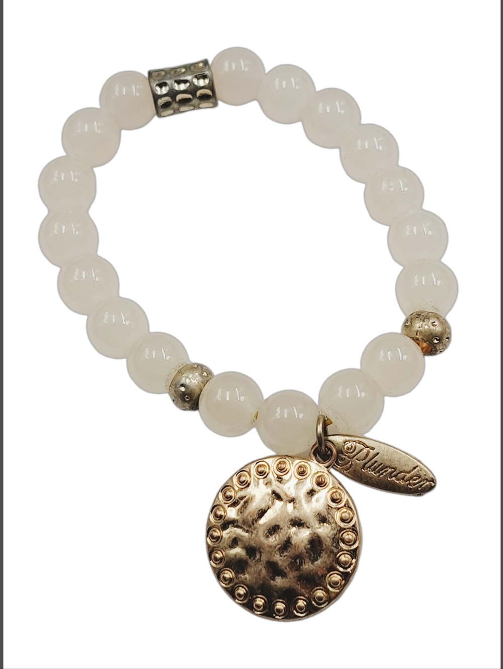 White Beaded Slip-on Bracelet w/ Gold Tone Accents by Plunder. NWOT